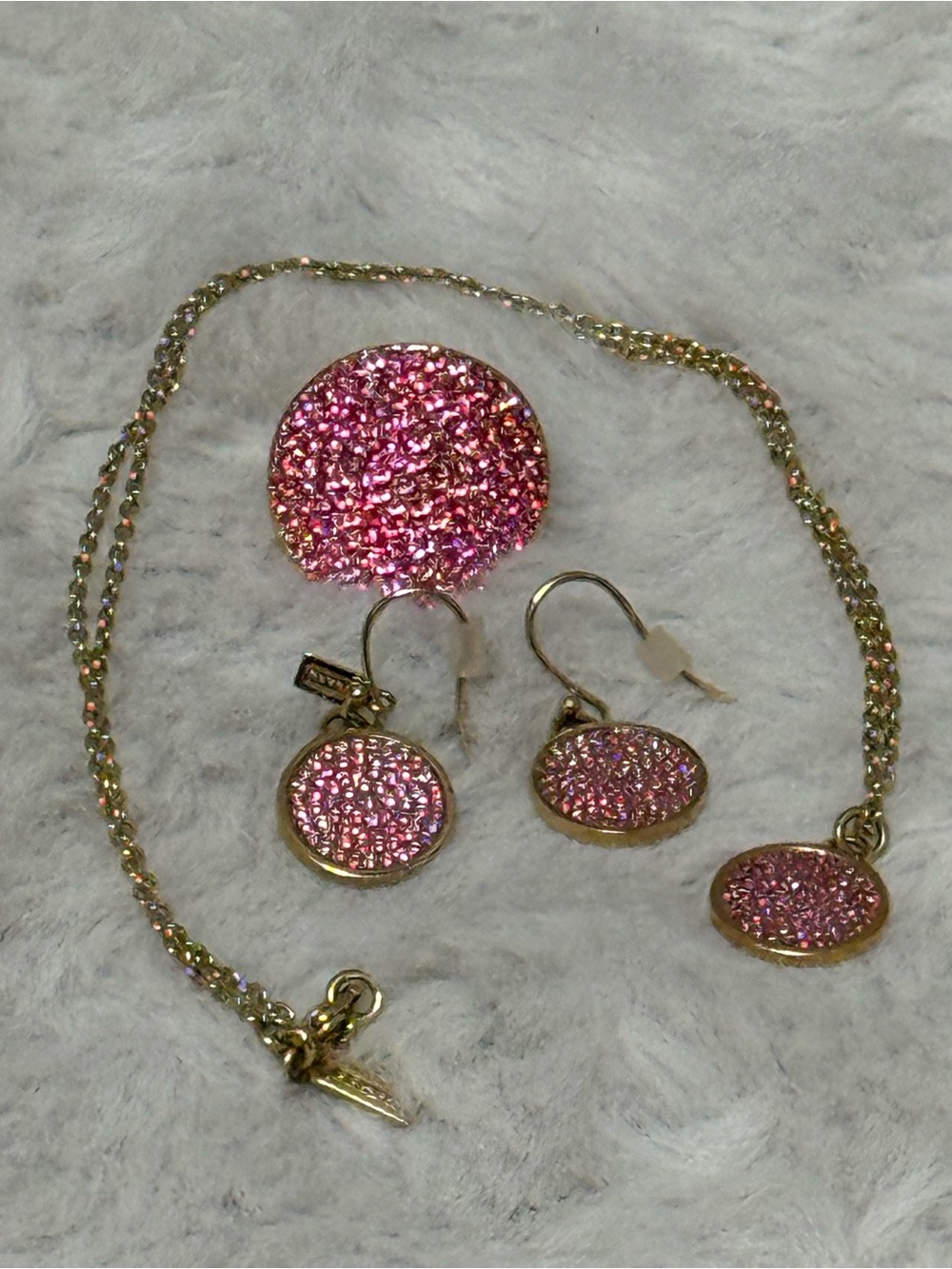 Coach Pink Druzy-Inspired Necklace, Earring and Ring Set - Gold-Tone. NWOT - Picture 7 of 15